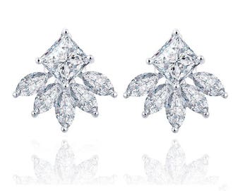 18KT White Gold Plated Cushion Cut Marquis Earring Jacket