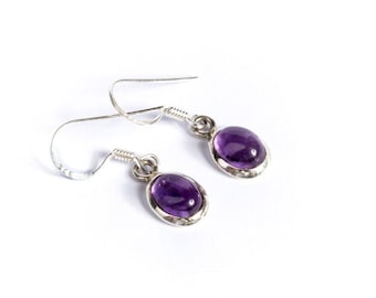 Dangle Amethyst Gemstone Sterling Silver Earrings Simple Jewellery Dainty Jewellery Free UK Delivery Gift Boxed
