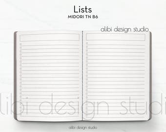B6 TN, Lists, Midori B6, To Do List, Travelers Notebook, Checklist, Midori Inserts, Traveler's Notebook B6, Grocery List, TN Inserts, Midori