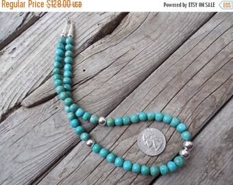 ON SALE Turquoise necklace handmade with sterling silver 925 beads in 8mm