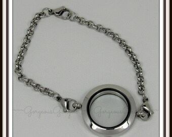 25mm Floating Locket / Glass Locket / Memory Locket Bracelet Stainless Steel
