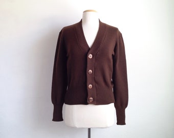 vintage cardigan sweater womens 70s sweaters wool cardigan 80s fitted cardigan womens brown sweater small