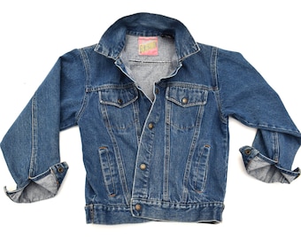 70s Vintage Denim Jacket Slim Fit Jean Jacket Faded Distressed Dark Denim Jacket Denim Blue Jean Jacket Tomorrows Generation Denim XS / S
