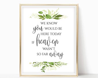 We Know You Would Be Here Today If Heaven Wasn't So Far Away Wedding Memorial Sign for Wedding Instant Download DIY 8x10, 5x7, 4x6 Greenery