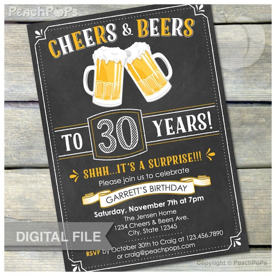 Surprise 30th Birthday Invitation Cheers & Beers Invite