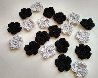 20pcs mini crochet black and light grey flowers decoration scrapbooking flowers appliques crochet supplies handmade garland home decoration