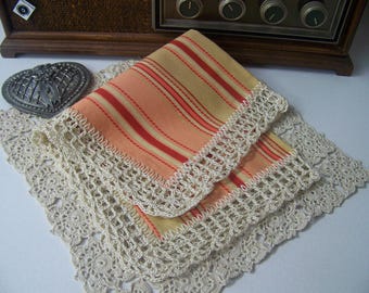 Striped Handkerchief, Hanky, Hankie, Hand Crochet, Lace, Ladies, Women's, Doily, Personalized, Embroidered, Ready to ship