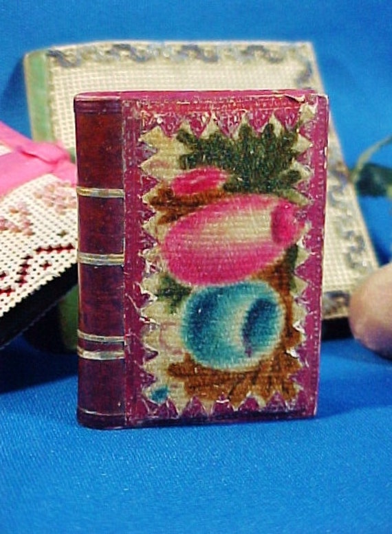 Antique c 1830 Sewing Pin Cushion Theorem Painted Velvet and