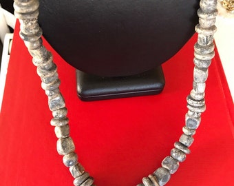 Unique Gray Handmade Clay Bead Necklace