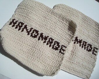 Two Cotton Dish Cloths - Handmade Brown and Natural White Dishcloths, Dish Cloths - Word Handmade MADE TO ORDER