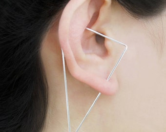 Triangle Ear Climber, Designer Earring, Edgy Earrings, Sterling Silver, Modern Earrings, Triangle Earrings, Ear Crawler, Wire Earrings, 925