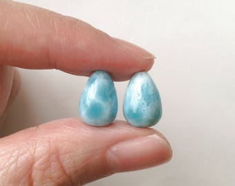 Genuine Larimar Half Top Drilled 8x12 mm Teardrops One Pair Perfect for earrings G6096