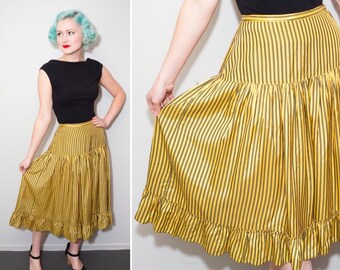 1940's Yellow and Black Striped Ruffle Skirt | Size XS