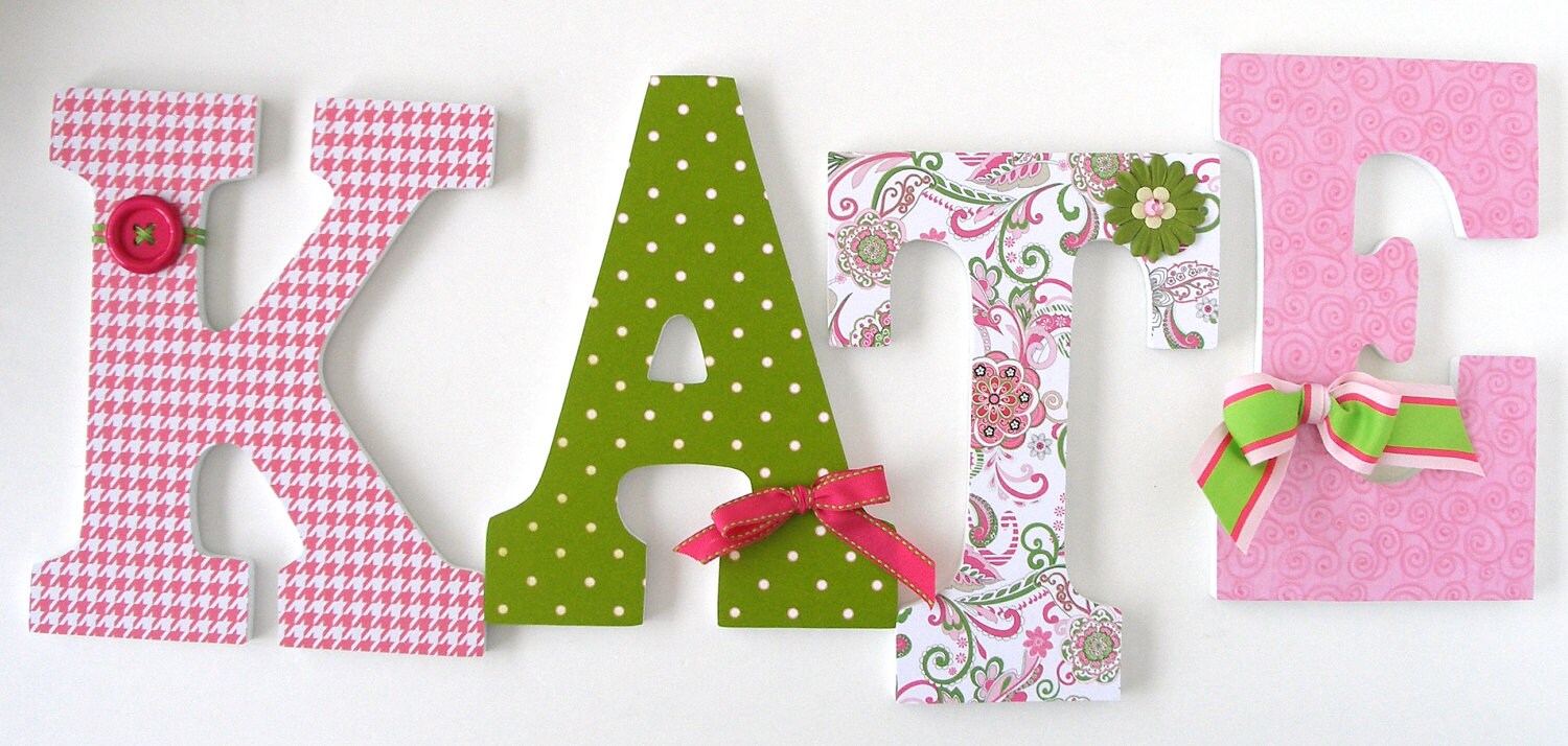 Baby Nursery Wall Letters Paisley Pink & Green Custom Baby Nursery Wall Letters Paisley Pink & Green Custom