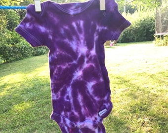 Purple spiral tie dye baby onesie