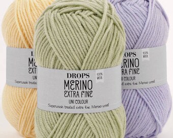 Garnstudio Drops Merino Extra fine DK yarn(8ply), 100% wool, knitting wool, Superwash treated