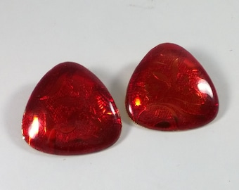 Vintage Earrings Red Enamel Triangles - Pierced - Fashion Jewelry 1980s