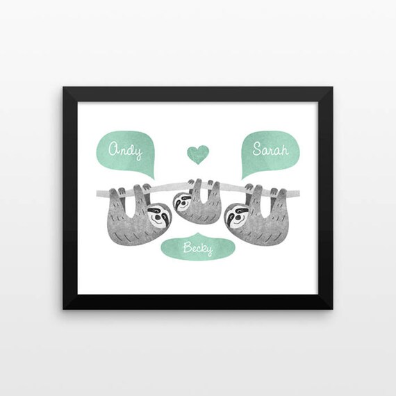 SLOTH Nursery Wall Art, Animal Nursery Art, Kids Room Decor, New Baby Gift, Personalized Nursery Decor, Nursery Print, Baby Room Decor