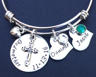 Godmother Gift- Godmother Jewelry- Hand Stamped Jewelry- Bangle- Godmother Bracelet- Godparent- Christening- Baptism- Confirmation- Mom Gift