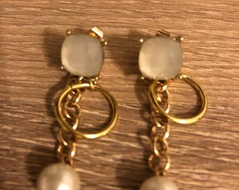 pastel green stud and pearl earrings