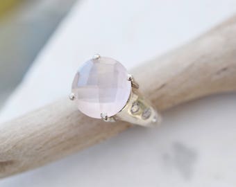Sterling Silver Rose Quartz and CZ Gemstone Ring, Rose Quartz Ring, Rose Quartz Jewelry, Sterling Silver Pink Quartz Ring, Trendy Ring
