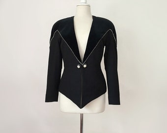 Black Wool Jacket, Velvet Blazer, Statement Blazer, Evening Jacket, Size 6