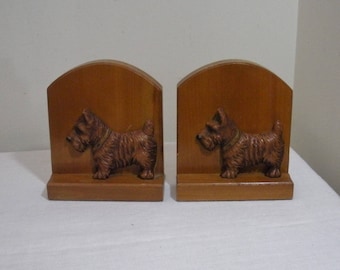 Vintage Wood Syroco Scottie Dog Bookends
