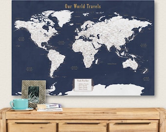 Push Pin Personalized World Map Push Pin Travel Map for Push Pins Map with Cities Push Pin Personalized Map Wedding Gift for Groom Custom