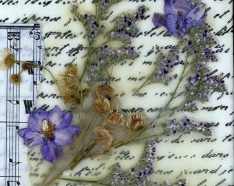 Pressed flower art, Mother gift, Flower Art, Nature collage, Encaustic Art, Small Painting, Country Decor, Cottage Decor