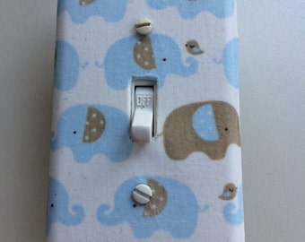 Elephant Nursery Switch Plate Cover, Baby Boy Elephant Light Switch Cover, Elephant Nursery Decor, Blue Elephant Jungle Switch Plate