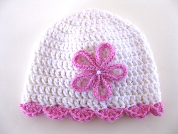 Pattern preemie crochet hat shell edge flower pdf girl baby