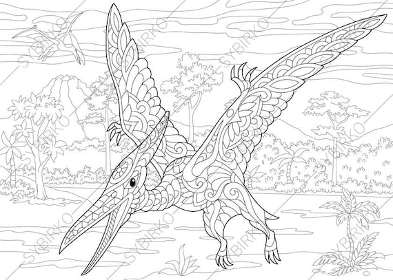 Download Pterodactyl Dinosaur. Pterosaur. Dino Coloring Pages. Animal