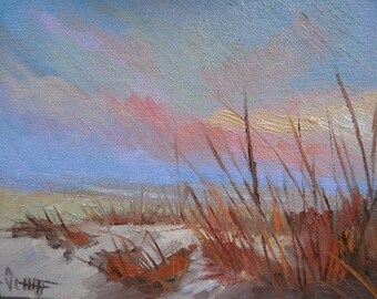 Beach Oil Painting, Florida Sunset, Small Oil Painting, 6x8" Oil, Amelia Island Sunset, Free Shipping in US
