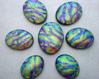 7pc Set Multi Layered Dichroic Glass Cabochons - Gold-Green Lava/Magenta Special Color - A150