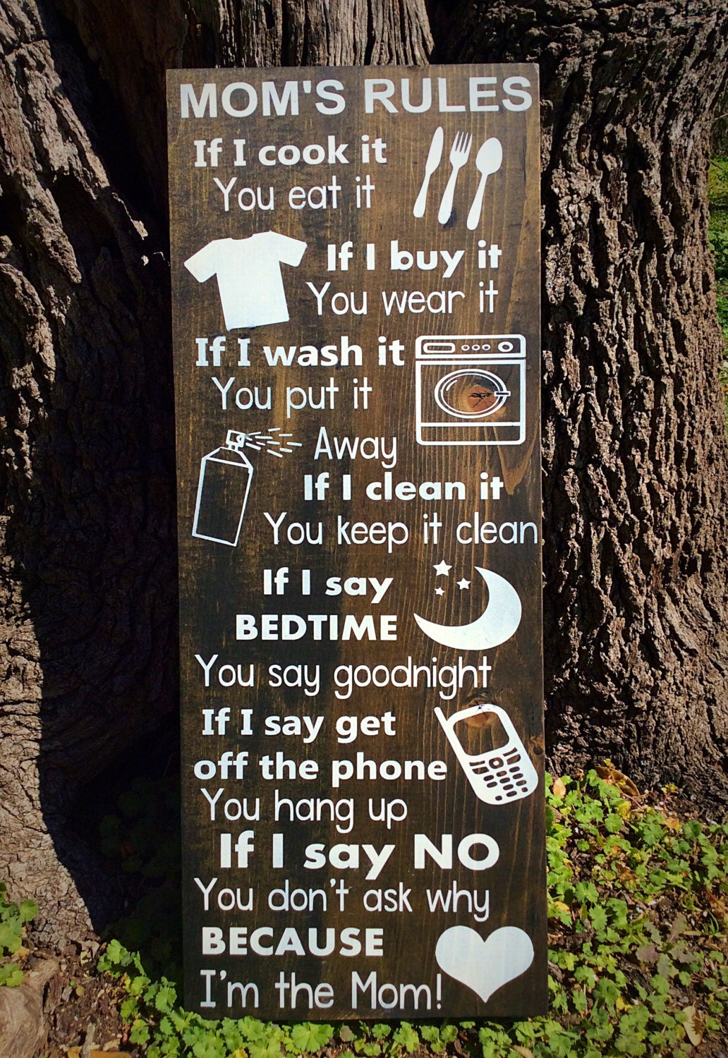 Mom's Rules Handmade Wood Sign House Rules Mom Quotes