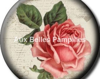 Round cabochon resin 25 mm - glue (1240) - rose flower, floral, nature
