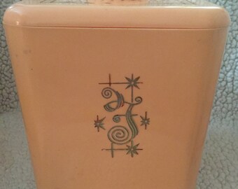 Vintage Pink and Gold Lustro Ware Flour and Tea Canisters