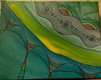 Triply rainbow oil and crayon original painting