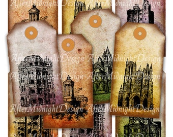 TAGS 66 Vintage tags Grungy Shabby Architectural Buildings Stamps
