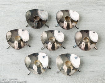 7 Small Vintage Silver Plate Candle Holders - Midcentury Atomic Candleholders - Silverplate Candlestick - Cohr Denmark