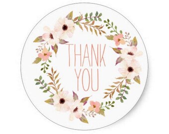 Floral Thank You Stickers, Wedding Favors, Shabby Chic Birthday, Baby Shower, Floral Favor Box Sticker, Packaging, Rustic Party, Pink Peach