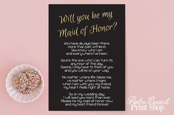 will you be my maid of honor printable black and gold glitter