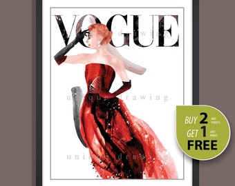 Fashion Illustration, fashion poster, fashion print, Vogue print, Vogue poster, Vogue cover, Vogue wall art, Vogue magazine 50s, 3267