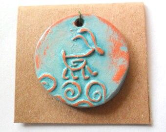 Petroglyph Goat Turquoise Glazed Terra Cotta Pendant Finding