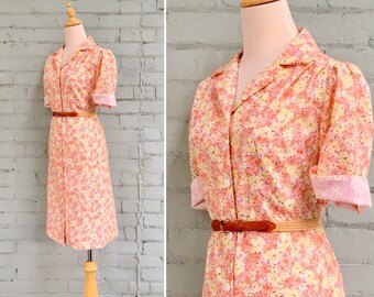 1960s shirt dress / 60s floral dress / 1960s day dress / 60s summer dress