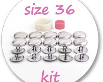 Size 36 Cover button kit: tool and 10 blank buttons ready to use