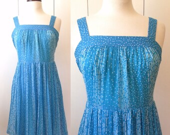 70s sun dress, turquoise chiffon, Xs Japanese vintage