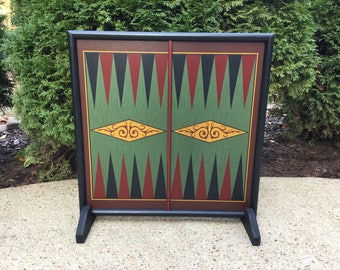 Backgammon, Primitive, Wood, Game Board, Wooden, Game Boards, Hand Painted, Folk Art, Board Game