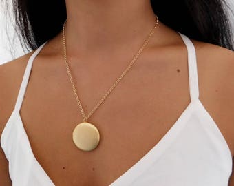 Round Locket, Gold Round Locket, Large Gold Locket, Gold Locket Necklace, Photo Locket, Gift for Her