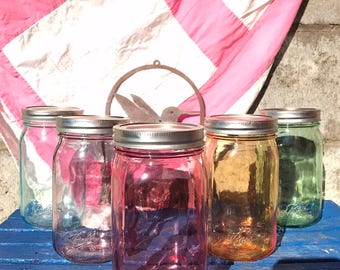 Colored Mason Jars Stained Glass gifts colorful storage DIY jars mason jar storage set of three Blue jar green jar red jar purple home decor